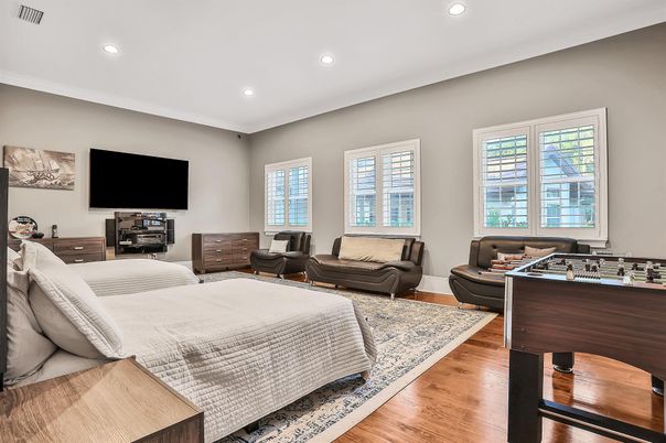 Bedroom, Interior, Recessed Lighting, Wood Texture Flooring