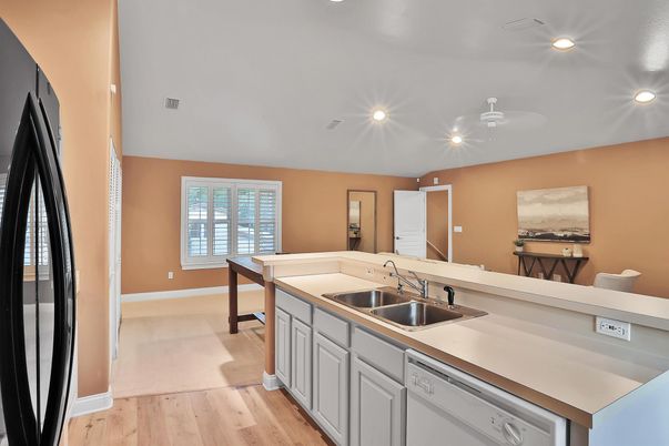 Interior, Kitchen, Recessed Lighting, Wood Texture Flooring