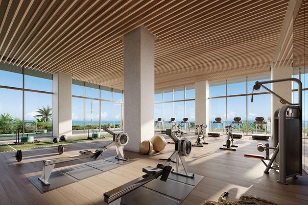 Fitness Equipment, Gym, Interior, Water, Wood Texture Flooring