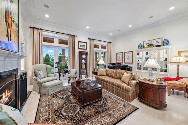 Fireplace, Interior, Living room, Piano, Recessed Lighting