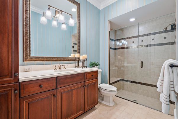 Bathroom, Glass Shower, Interior, Recessed Lighting