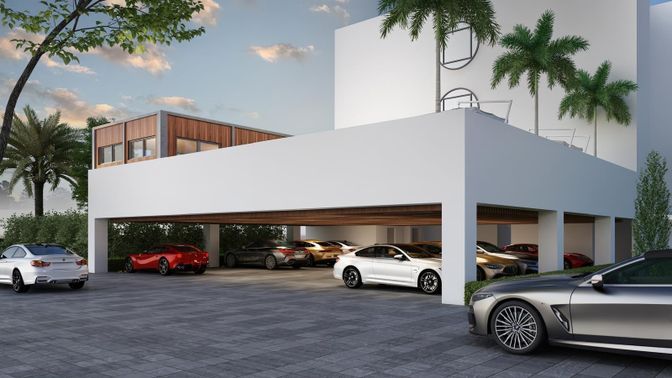 Attached, Exterior, Facade, Modern