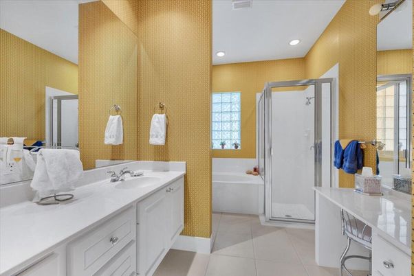 Bathroom, Dual Sink Vanities, Glass Shower, Interior, Recessed Lighting