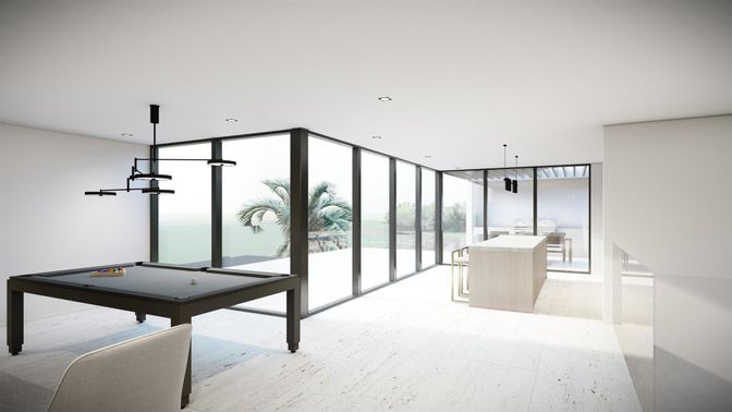 Billiard Table, Game Room, Interior, Pendant Lights, Recessed Lighting