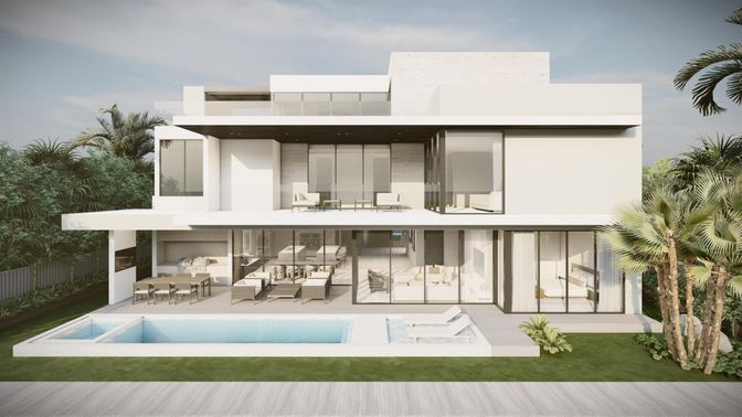 Exterior, Facade, Pool, Modern