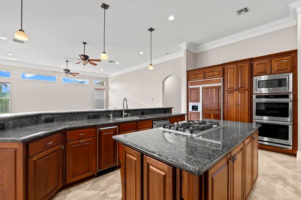 Interior, Kitchen, Marble, Pendant Lights, Recessed Lighting, Stainless Steel Appliances