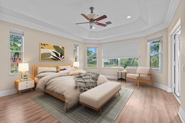 Bedroom, Interior, Recessed Lighting, Wood Texture Flooring