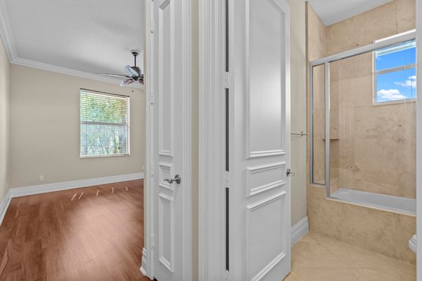 Bathroom, Glass Shower, Interior, Wood Texture Flooring