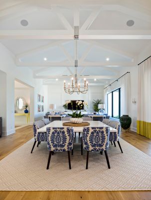 Chandelier, Dining room, Interior, Recessed Lighting, Wood Texture Flooring