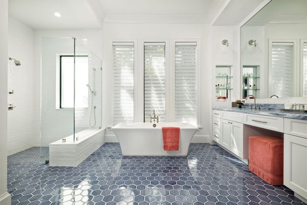 Bathroom, Dual Sink Vanities, Free Standing Baths, Glass Shower, Interior, Recessed Lighting