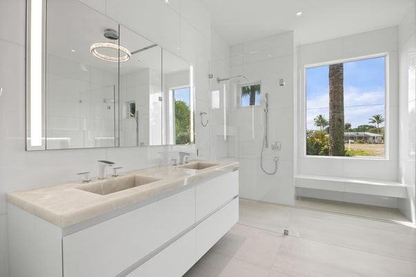 Bathroom, Glass Shower, Interior, Recessed Lighting