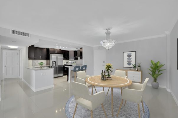 Chandelier, Dining room, Interior, Kitchen, Recessed Lighting, Stainless Steel Appliances