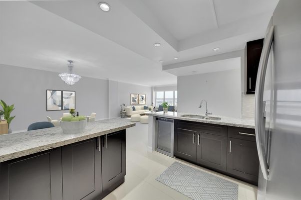 Chandelier, Interior, Kitchen, Recessed Lighting, Stainless Steel Appliances