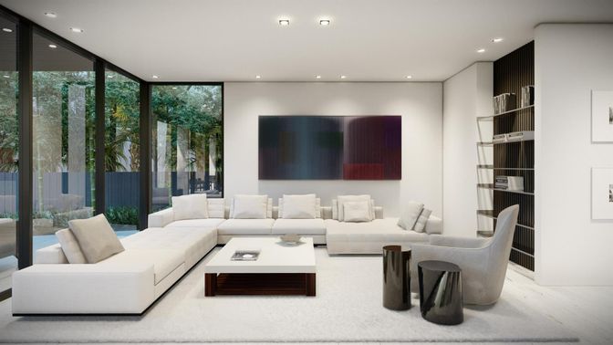 Interior, Living room, Recessed Lighting, Wood Texture Flooring