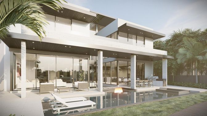 Exterior, Facade, Pool, Modern
