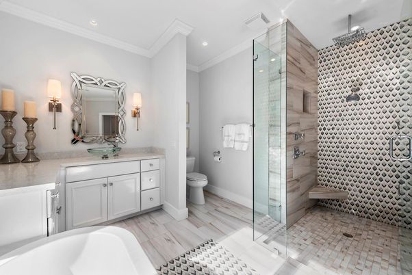 Bathroom, Glass Shower, Interior, Recessed Lighting