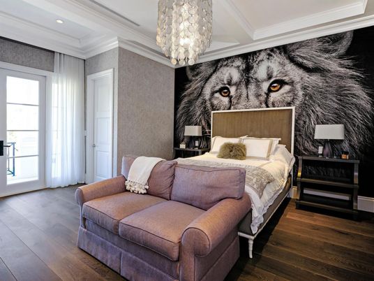 Bedroom, Chandelier, Interior, Recessed Lighting, Wood Texture Flooring