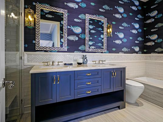 Bathroom, Dual Sink Vanities, Glass Shower, Interior, Wood Texture Flooring