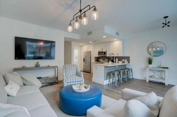 Interior, Kitchen, Living room, Pendant Lights, Recessed Lighting, Stainless Steel Appliances, Wood Texture Flooring