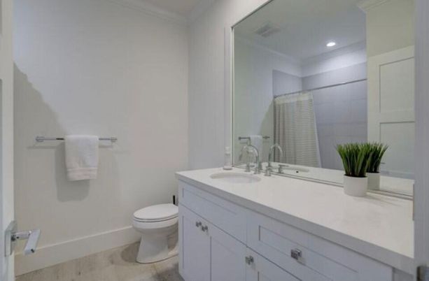 Bathroom, Interior, Recessed Lighting, Wood Texture Flooring