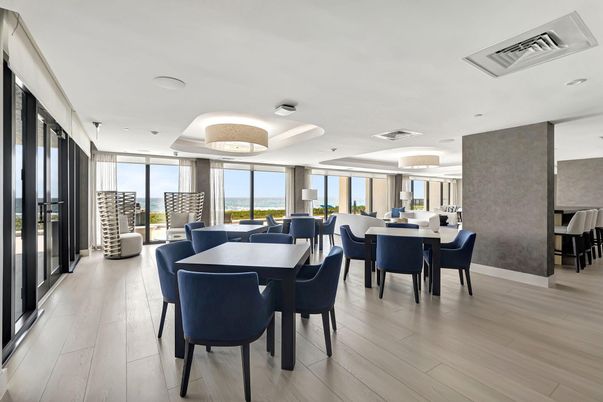 Dining room, Interior, Recessed Lighting, Wood Texture Flooring