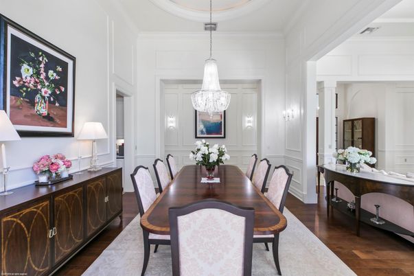 Chandelier, Dining room, Interior, Pendant Lights, Wood Texture Flooring