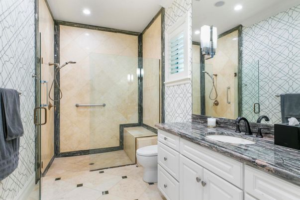 Bathroom, Glass Shower, Interior, Recessed Lighting