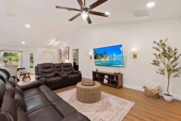 Interior, Living room, Recessed Lighting, Wood Texture Flooring