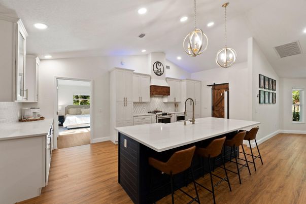 Interior, Kitchen, Pendant Lights, Recessed Lighting, Wood Texture Flooring