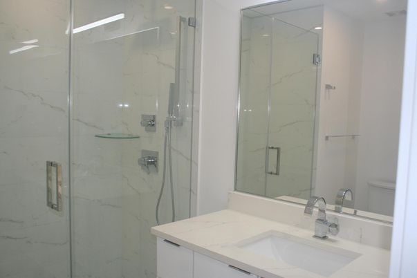 Bathroom, Glass Shower, Interior, Marble Walls, Recessed Lighting