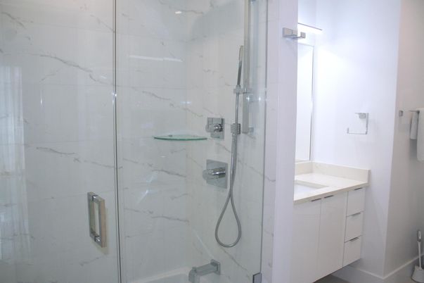 Bathroom, Glass Shower, Interior, Marble Walls