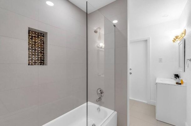 Bathroom, Glass Shower, Interior, Recessed Lighting
