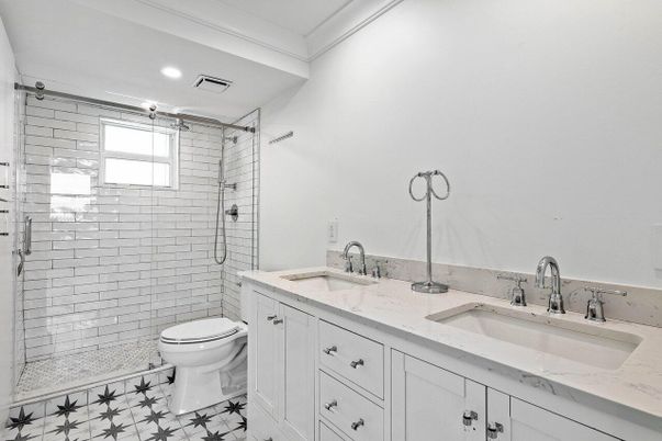 Bathroom, Dual Sink Vanities, Glass Shower, Interior, Recessed Lighting