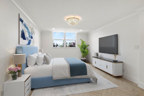 Bedroom, Interior, Recessed Lighting, Wood Texture Flooring