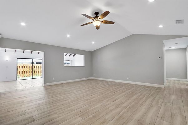 Empty room, Interior, Recessed Lighting, Wood Texture Flooring