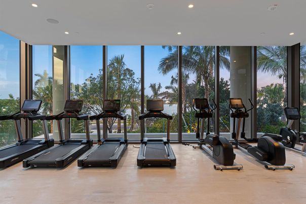 Fitness Equipment, Gym, Interior, Recessed Lighting, Wood Texture Flooring