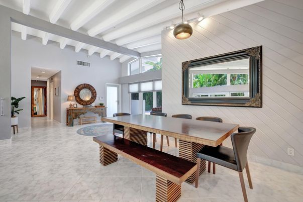 Dining room, Interior, Marble, Pendant Lights
