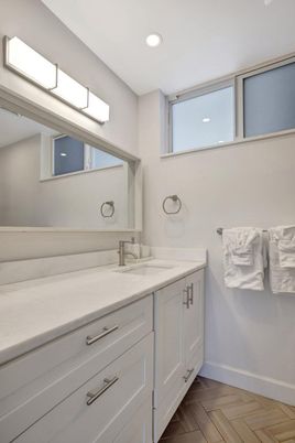 Bathroom, Interior, Recessed Lighting, Wood Texture Flooring