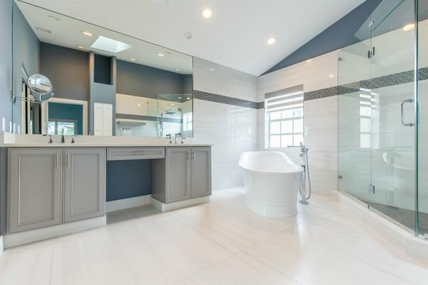 Bathroom, Dual Sink Vanities, Free Standing Baths, Glass Shower, Interior, Recessed Lighting