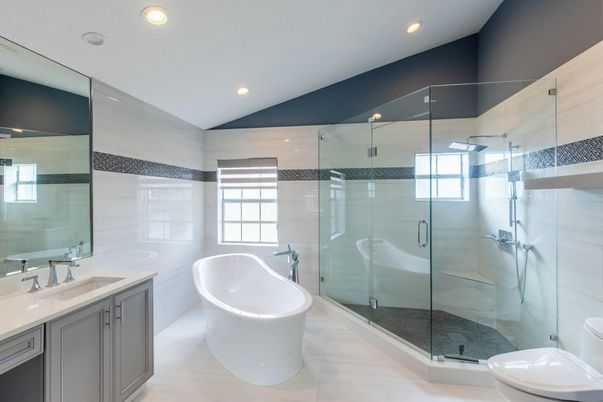 Bathroom, Dual Sink Vanities, Free Standing Baths, Glass Shower, Interior, Recessed Lighting