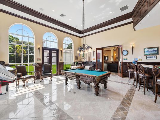 Billiard Table, Chandelier, Game Room, Interior, Pendant Lights, Recessed Lighting