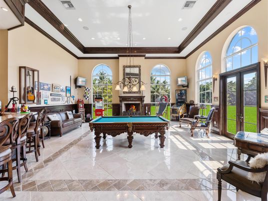 Billiard Table, Fireplace, Game Room, Interior, Pendant Lights, Recessed Lighting