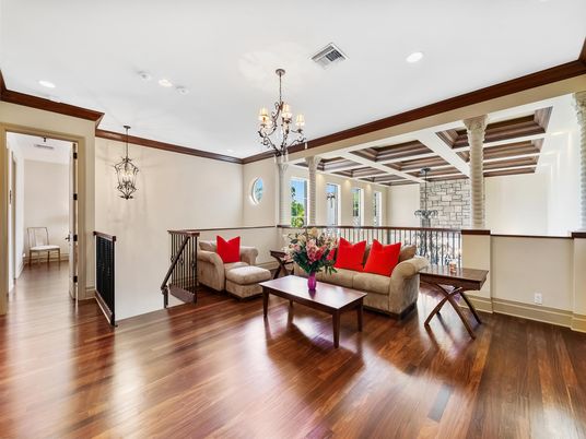 Chandelier, Interior, Living room, Recessed Lighting, Wood Texture Flooring