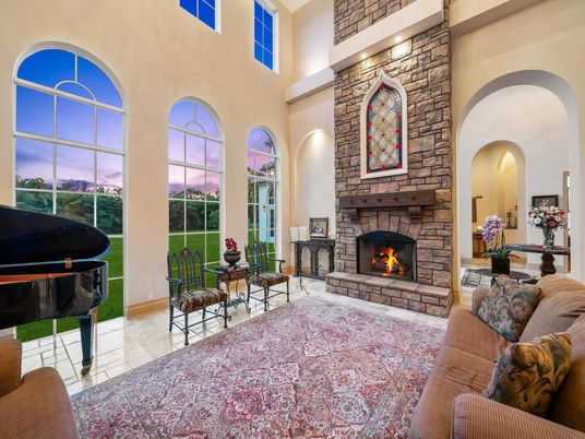 Fireplace, Interior, Living room, Piano