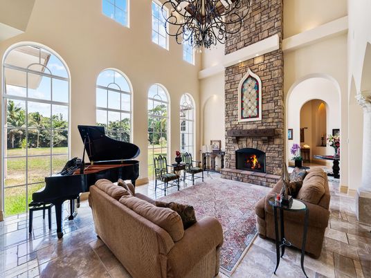 Fireplace, Interior, Living room, Piano, Stone Walls