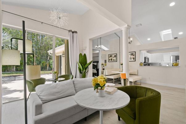 Chandelier, Dining room, Interior, Kitchen, Living room, Pendant Lights, Recessed Lighting, Wood Texture Flooring