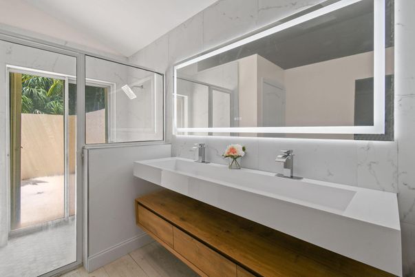 Bathroom, Dual Sink Vanities, Interior, Wood Texture Flooring