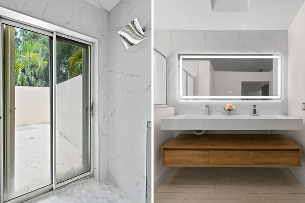 Bathroom, Glass Shower, Interior, Marble Walls