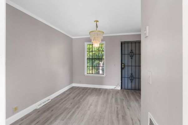 Chandelier, Empty room, Interior, Wood Texture Flooring