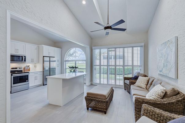 Interior, Kitchen, Living room, Recessed Lighting, Stainless Steel Appliances, Wood Texture Flooring